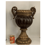 TALL HEAVY SUROCCO BLACK/GOLD URN STYLE PLANTER 22" TALL X 14" WIDE