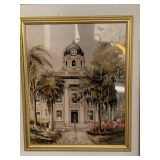 VINTAGE FRAMED PRINT OF THE GLYNN COUNTY COURTHOUSE IN BRUNSWICK, GA 17 1/2" X 22"