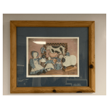 LARGE FOLK ART PRINT "PLAY MATTERS" BY PAT PEARSON IN NICE PINE FRAMED 27 X 23