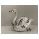 PORCELAIN VINTAGE GERMAN HAND PAINTED SWAN PLANTERS 6" TALL