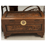 VINTAGE HAND CARVED WOODEN CHINESE STORAGE CHEST/TRUNK 27 1/2" LONG X 12 1/2" WIDE X 16" TALL