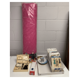BOX OF VINTAGE SEWING PATTERNS, NEW ROLL FUSHIA PINK NETTING & MORE