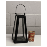 BLACK METAL HANGING PILLAR CANDLE LANTERN 12" TALL X 6" DEEP