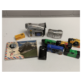 CRATE OF MISC CAMERAS & FILM TO INCLUDE OLYMPUS D550 ZOOM CAMERA, SONY VISION-16 CAM RECORDER & MORE (CRATE NOT INCLUDED)