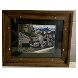NICELY FRAMED/MATTED HARLEY DAVIDSON PRINT "WEEKEND RIDE" SIGNED BY ARTISTS JEFF & CHERYLL ARNOLD W/ COA 17 3/4" X 15"