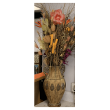 TALL METAL FLOOR VASE W/ FLORAL - VASE 18" TALL X 12" WIDE - FLORAL 26" TALL