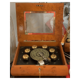 VINTAGE MR CHRISTMAS WOODEN MUSIC BOX W/ METAL DISC (INCLUDES 10 DISCS) 12" LONG X 11" DEEP X 4" TALL