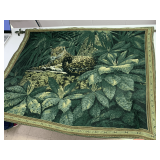 VERY NICE LEOPARD TAPESTRY WITH ROD - ROD 61" LONG, TAPESTRY 49X40