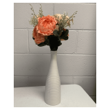 IKEA WHITE RIBBED VASE W/ FLORAL 22" TALL X 5" ROUND