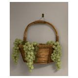 VERY NICE HANDMADE BAMBOO WALL BASKET W/ GRAPES 121" WIDE X 12" TALL