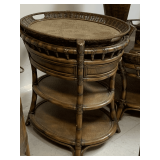 VINTAGE RATTAN OVAL 3 TIER W/ SERVING TRAY SIDE TABLE 25" LONG X 23" WIDE X 28" TALL