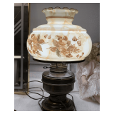 VINTAGE LARGE FLORAL HURRICANE LAMP 19" TALL X 12" WIDE