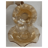 2 VINTAGE IRIDESCENT "IRIS" FLUTED BOWLS 12" ROUND