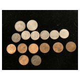 16 COINS - 2 NICKELS, 6 DIMES, 8 PENNIES (SEE DESCRIPTION)