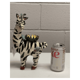 BLUE SKY BY HEATHER GOLDMINC POTTERY HAND PAINTED ZEBRA FIGURINE (SOME DAMAGE) 11" TALL X 7" LONG