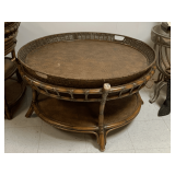 VINTAGE RATTAN ROUND 2 TIER COFFEE TABLE 38" ROUND X 21" TALL
