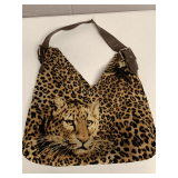 LARGE FLEECE SPOTTED LEOPARD HOBO HANDBAG 17" WIDE