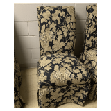 SKIRTED PARSON STYLE HOSTESS CHAIR BLACK/TAN GRAPE PATTERN UPHOLSTERY THICK PADDED CUSHION & BACK 39" TALL X 21" WIDE X 22" DEEP