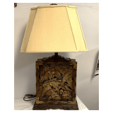 VINTAGE LARGE METAL/POLY TABLE LAMP W/ PARROT DESIGN 29 1/2" TALL X 17" WIDE