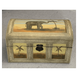 DECORATIVE WOODEN HAND PAINTED ELEPHANT CHEST 19 1/2" WIDE X 12" DEEP X 11 1/2" TALL
