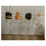 SET OF 4 VINTAGE HAND PAINTED CRYSTAL CHAMPAGNE GLASSES 9 1/2" TALL