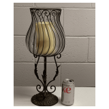 HEAVY BRONZE METAL AGE HAND BLOWN FOOTED CANDLE HOLDER 18 1/4" TALL X 8" ROUND