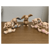 SET OF 5 VINTAGE HAND PAINTED CERAMIC BUNNY RABBITS 3 1/2" TALL