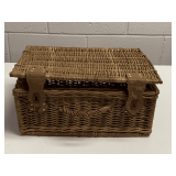 VINTAGE WICKER SUITCASES STYLE PICNIC BASKET 16" LONG X 11" WIDE X 7" DEEP