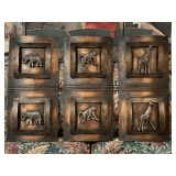 HEAVY METAL DIMENSIONAL WALL HANGING W/ 6 SAFARI ANIMALS 35" LONG X 23" TALL