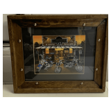 NICELY FRAMED/MATTED HARLEY DAVIDSON PRINT "IRON HORSES" SIGNED BY ARTISTS JEFF & CHERYLL ARNOLD W/ COA 17 3/4" X 15"