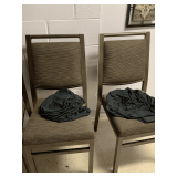 2 WESTIN HOTEL LINE BRONZE METAL CHAIRS WITH DARK BROWN UPHOLSTERY W/ 2 BLACK STRETCH CHAIR COVERS 17" WIDE X 17" DEEP X 37" TALL