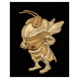 LARGE YELLOW JACKET BROOCH/PENDANT MADE OF COPPER/BRASS & SILVER TYPE METAL