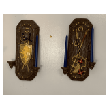 PAIR OF GOTHIC MEDIEVAL WALL CANDLE SCONCES 17" LONG X 7" WIDE