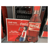 COCA-COLA ADVERTISING SIGN (NOT METAL) 33" TALL X 32" WIDE & CARDBOARD COCA-COLA ADVERTISING BOTTLE SIGN 50" TALL X 15" WIDE