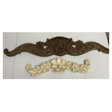WOOD LONG ANGLED WALL BRACKET 41" LONG X 8" WIDE & MOLDED WHITE MAGNOLIA BLOSSOM WALL BRACKET 22" LONG X 6" WIDE