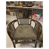 VERY NICE BAMBOO BOHO ISLAND STYLE ARMED SIDE CHAIR W/ LEOPARD CUSHION 27" WIDE X 22" DEEP X 34 3/4" TALL