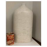 VERY HEAVY STONEWARE DECORATIVE DISTRESSED WHITE VASE 16" TALL X 8" WIDE