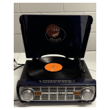 BLACK FORD BRONCO LP CLASSIC TRUCK STYLE MUSIC CENTER TURNTABLE, AM/FM RADIO 14" WIDE X 14" DEEP X 4" TALL