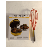 NEW MINI LAVA & BUNDT CAKE MACHINE BY NOSTALGIA & RED SILICONE WHISK