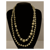 SHADES OF SAGE GREEN BEADED NECKLACE 44" LONG