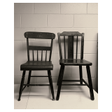 2 VINTAGE PAINTED BLACK SIDE CHAIRS (BOTH 14" WIDE X 15" DEEP)
