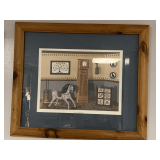 LARGE FOLK ART PRINT "TIME TO REMEMBER" BY PAT PEARSON IN NICE PINE FRAMED 27 X 23