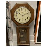 VINTAGE HOWARD MILLER REGULATOR SCHOOLHOUSE WALL CLOCK 34" TALL X 16" WIDE X 5" DEEP