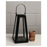 BLACK METAL HANGING PILLAR CANDLE LANTERN 12" TALL X 6" DEEP