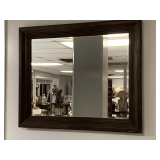 VINTAGE HEAVY DARK WOOD FRAMED BEVELED GLASS MIRROR 39 1/2" WIDE X 33" TALL