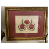 VINTAGE HANDMADE FLORAL FRAMED WALL HANGING 16X12