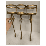 3 GOLD METAL PILLAR CANDLE WALL SCONCES 17" TALL