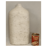 VERY HEAVY STONEWARE DECORATIVE DISTRESSED WHITE VASE 16" TALL X 8" WIDE