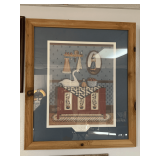 LARGE FOLK ART PRINT "DAYS GONE BY" BY PAT PEARSON IN NICE PINE FRAME 27X31