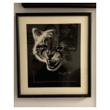 BLACK/WHITE COUGAR HEAD DRAWINGS WITH REVERSE VALUE ON SCRATCHBOARD BY REYNOLDS 15X17